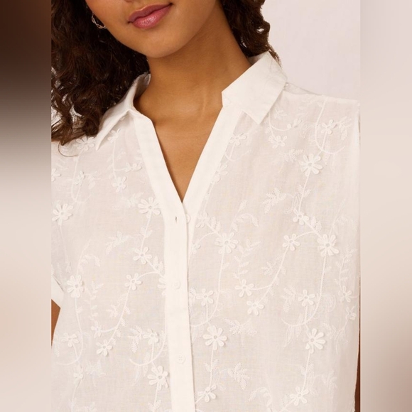 Adrianna Papell White Floral Button Down Shirt - Picture 2 of 7
